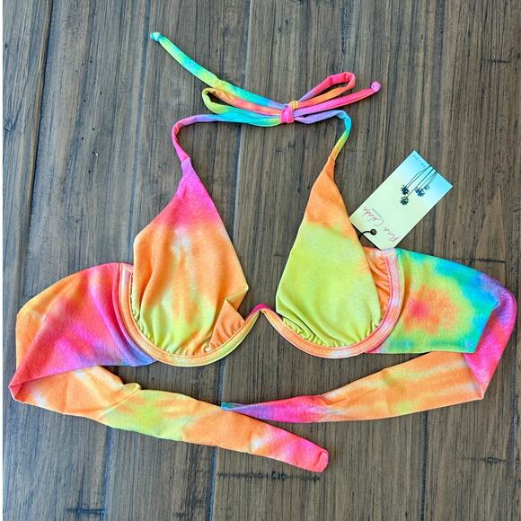 NWT Rainbow Tie Dye Underwire Bikini TOP in SMALL by Pina Colada - Picture 6 of 7